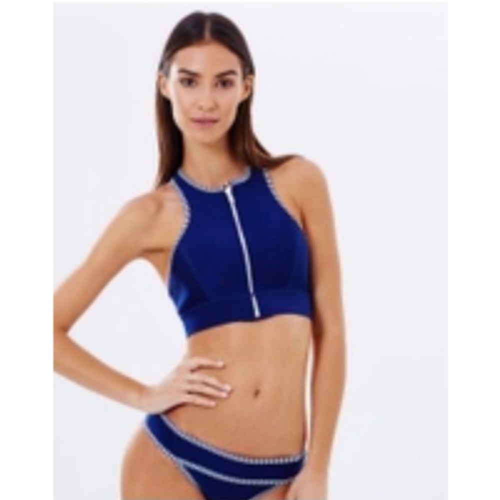 Duskii Saint Tropez Bikini Top Front Zip Blue White Small